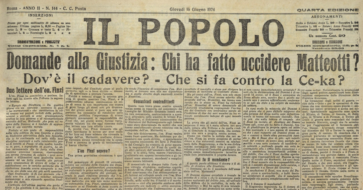 Il Popolo del 13 giugno 1924