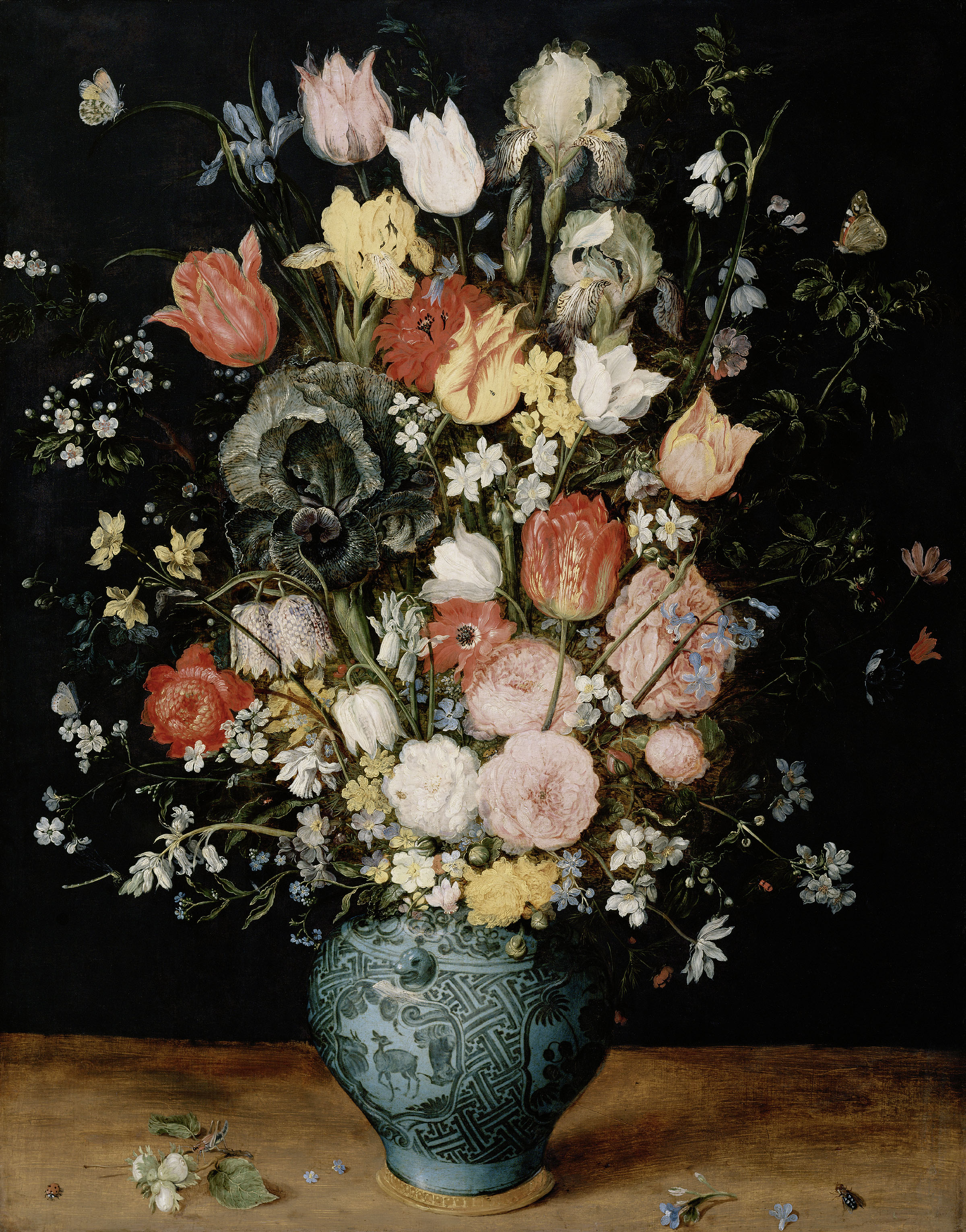 Jan Brueghel il Vecchio, Mazzo di fiori in un vaso blu, 1608 circa, Olio su tavola di rovere, 65,8 cm × 51 cm × 0,7 cm, Courtesy KHM-Museumsverband