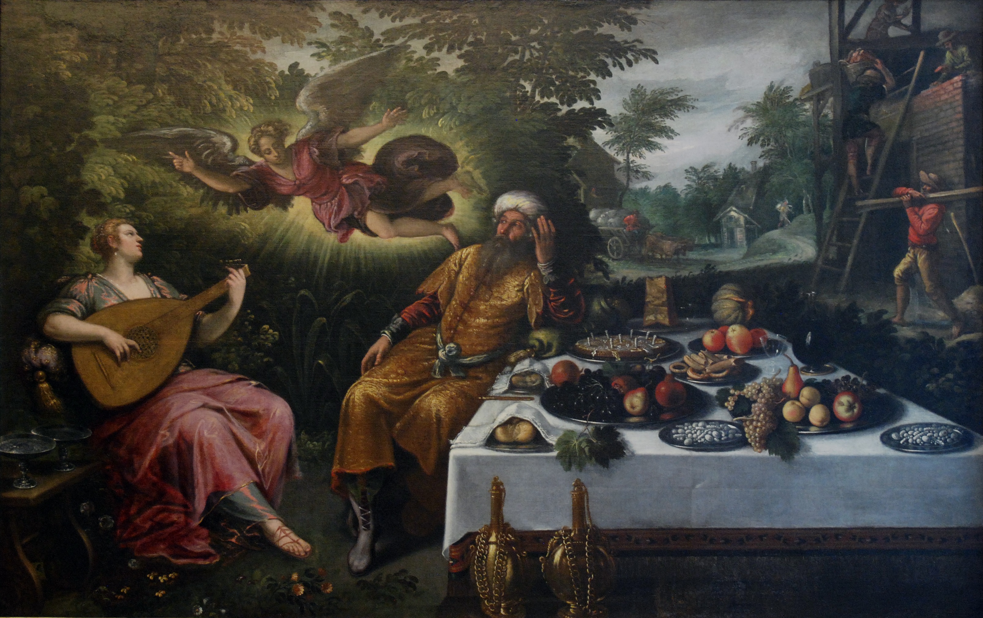 Lodewijk Toeput detto Pozzoserrato, Vanità della ricchezza o l'avaro malinconico, 1585 circa, olio su tela, 161 x 263 cm, inv. n° 1, Fondazione Benetton Studi Ricerche, Treviso