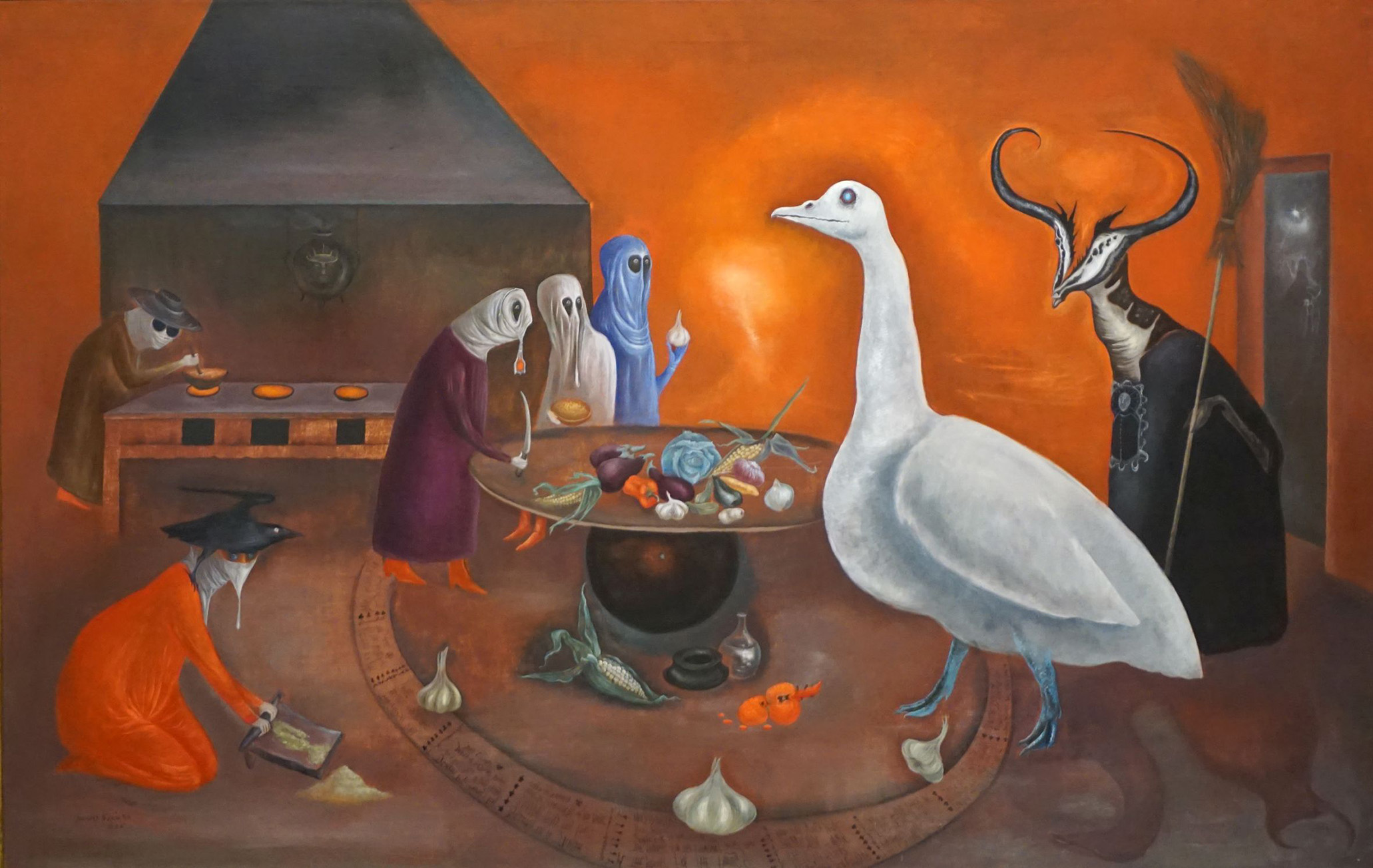 Leonora Carrington, La cucina aromatica di nonna Moorhead, 1975, olio su tela, 79 x 124 cm. Charles B. Goddard Center for Visual Performing Arts, Ardmore, Oklahoma © Leonora Carrington, by SIAE 2022