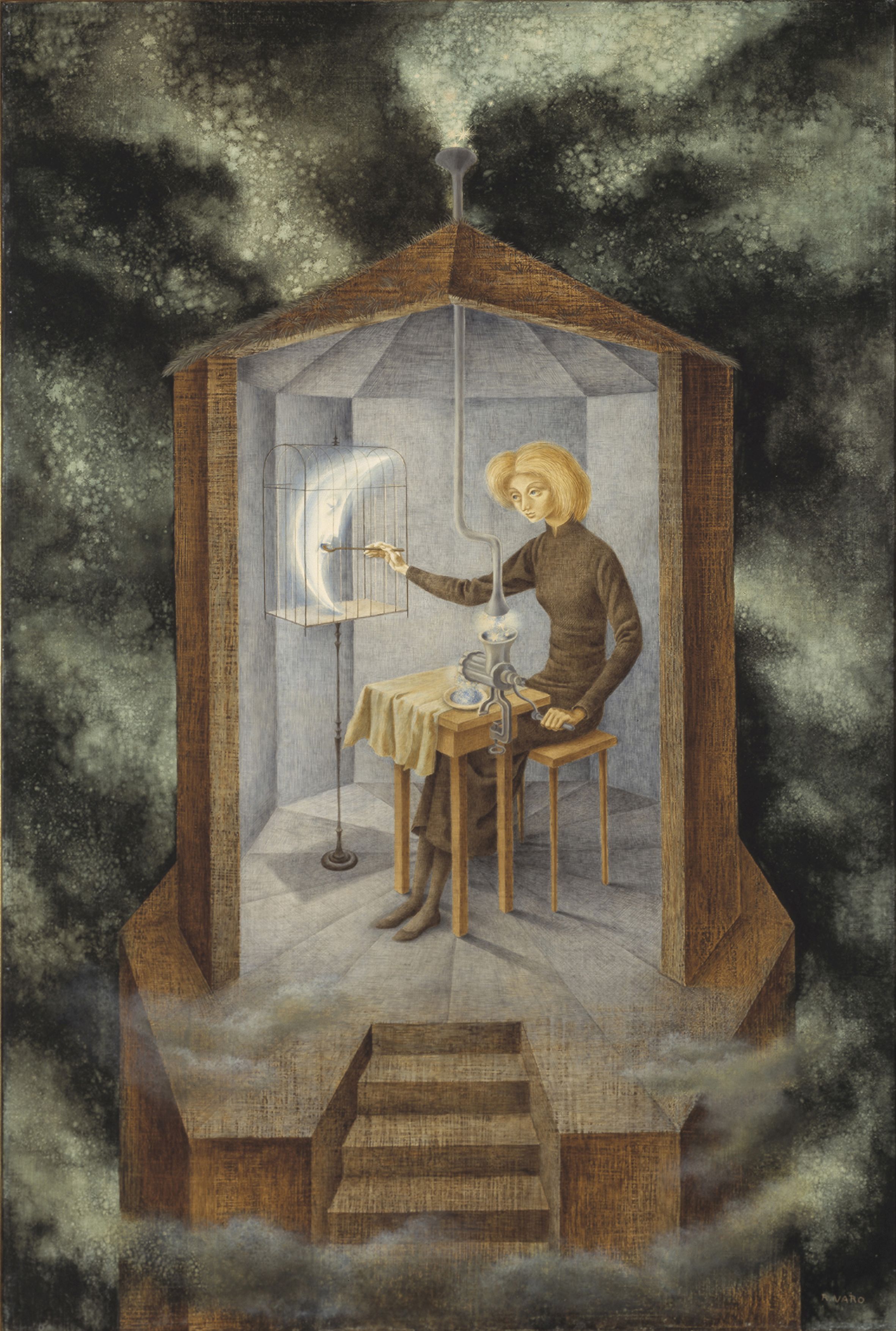 Remedios Varo  Nutrimento celeste, 1958  Olio su masonite, 91,5 × 60,7 cm Collezione FEMSA