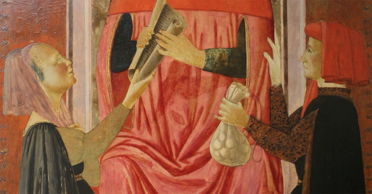 Bernardo di Stefano Rosselli , Sant'Ivo con supplicanti, 1470-1480 ca. Sala delle navate. Museo dell'Opera del Duomo. Firenze