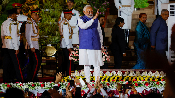 Il premier indiano Modi durante il suo terzo giuramento. Foto: Reuters